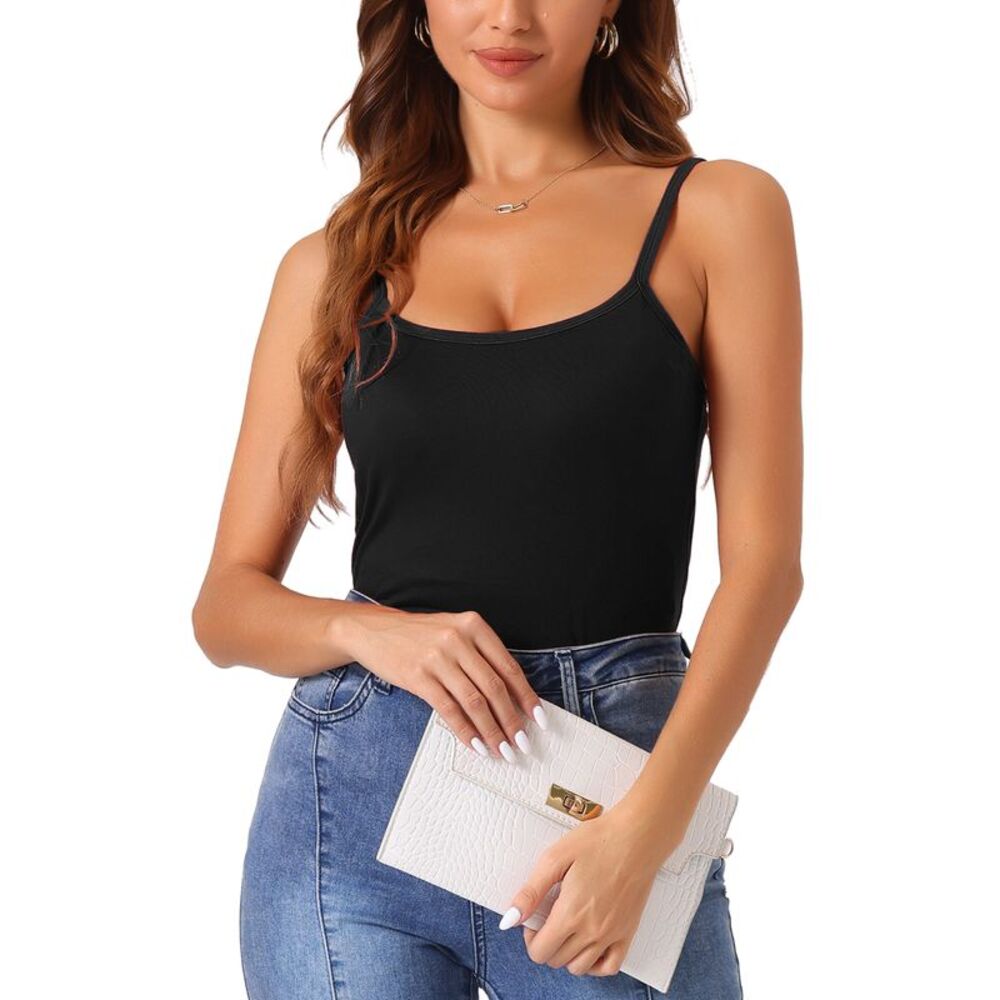 Built in Bra Slim Fit Adjustable Spaghetti Strap Scoop Neck Tank Top Black